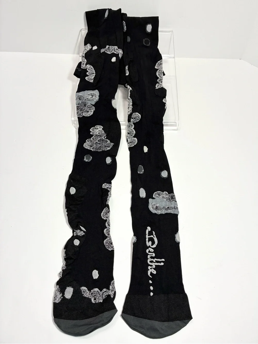 Berthe France Polka Dot Swirl Opaque Tights Black White Gray Size 3/4 (M/L)